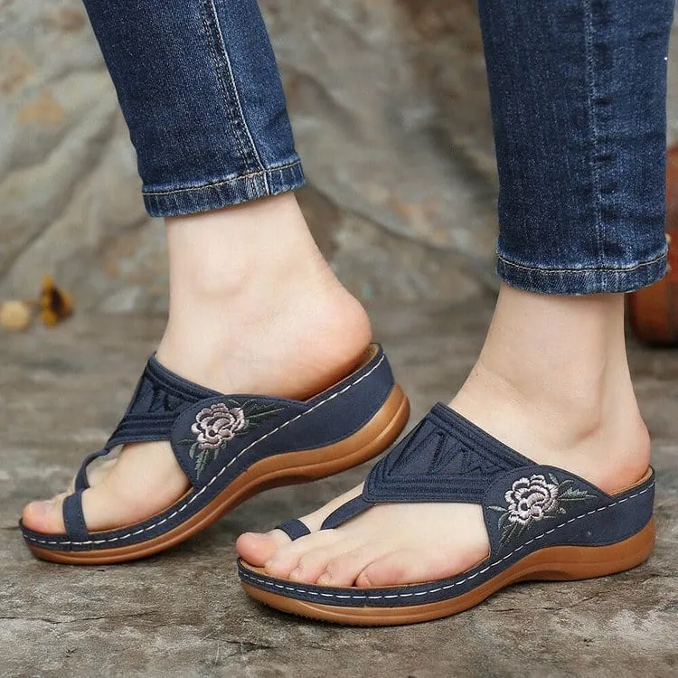 Ladies Vintage Embroidered Slip-On Slippers