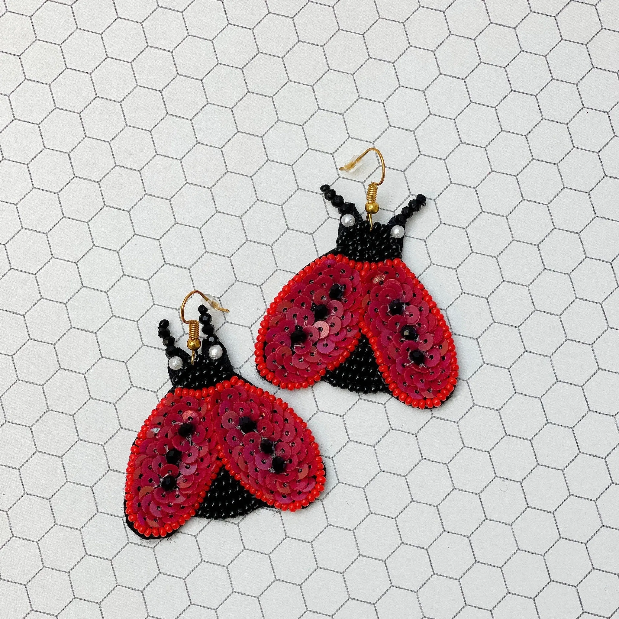 Ladybug Beaded Dangle Earrings