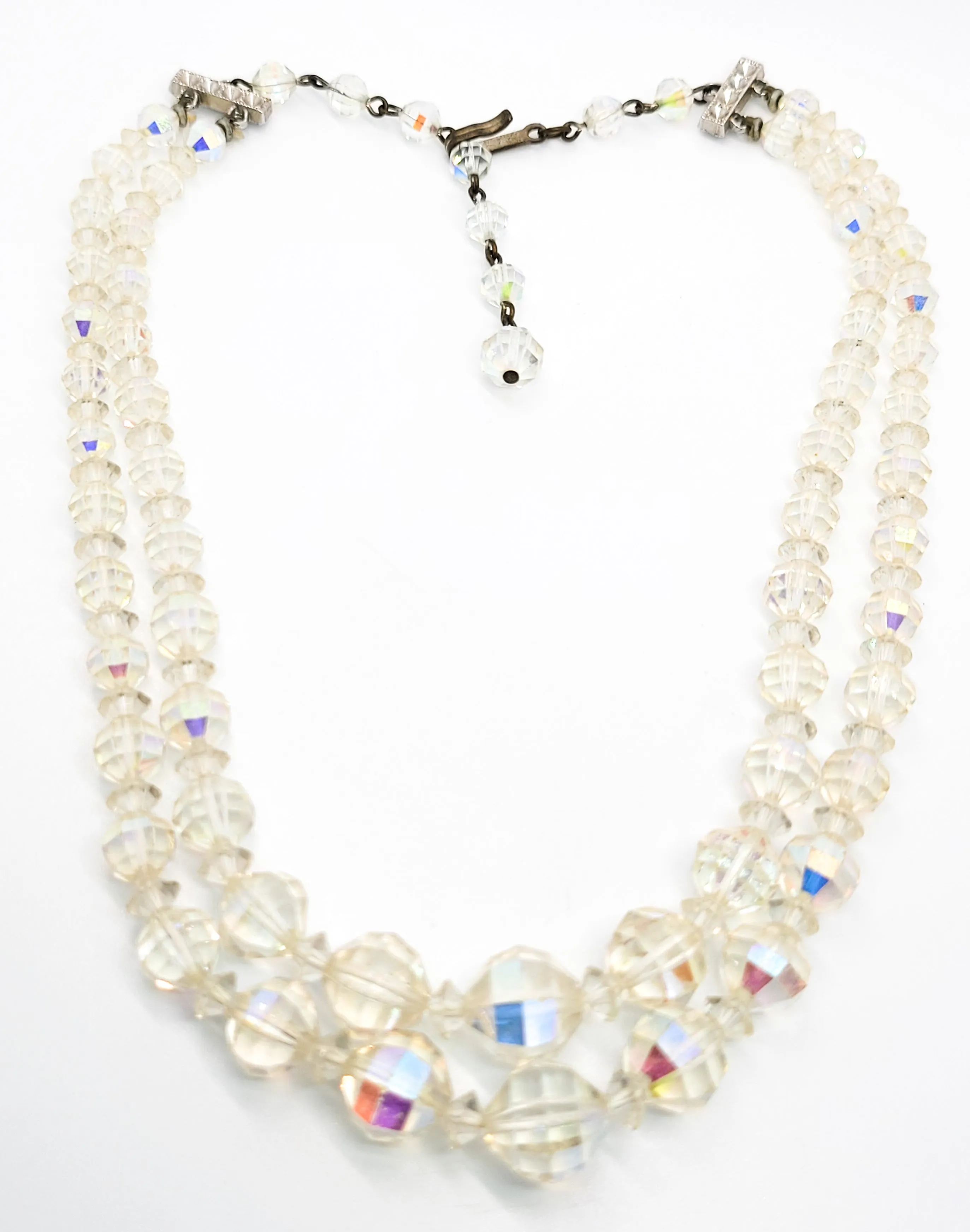 Laguna Faceted rainbow aurora borealis beaded vintage necklace and earrings set