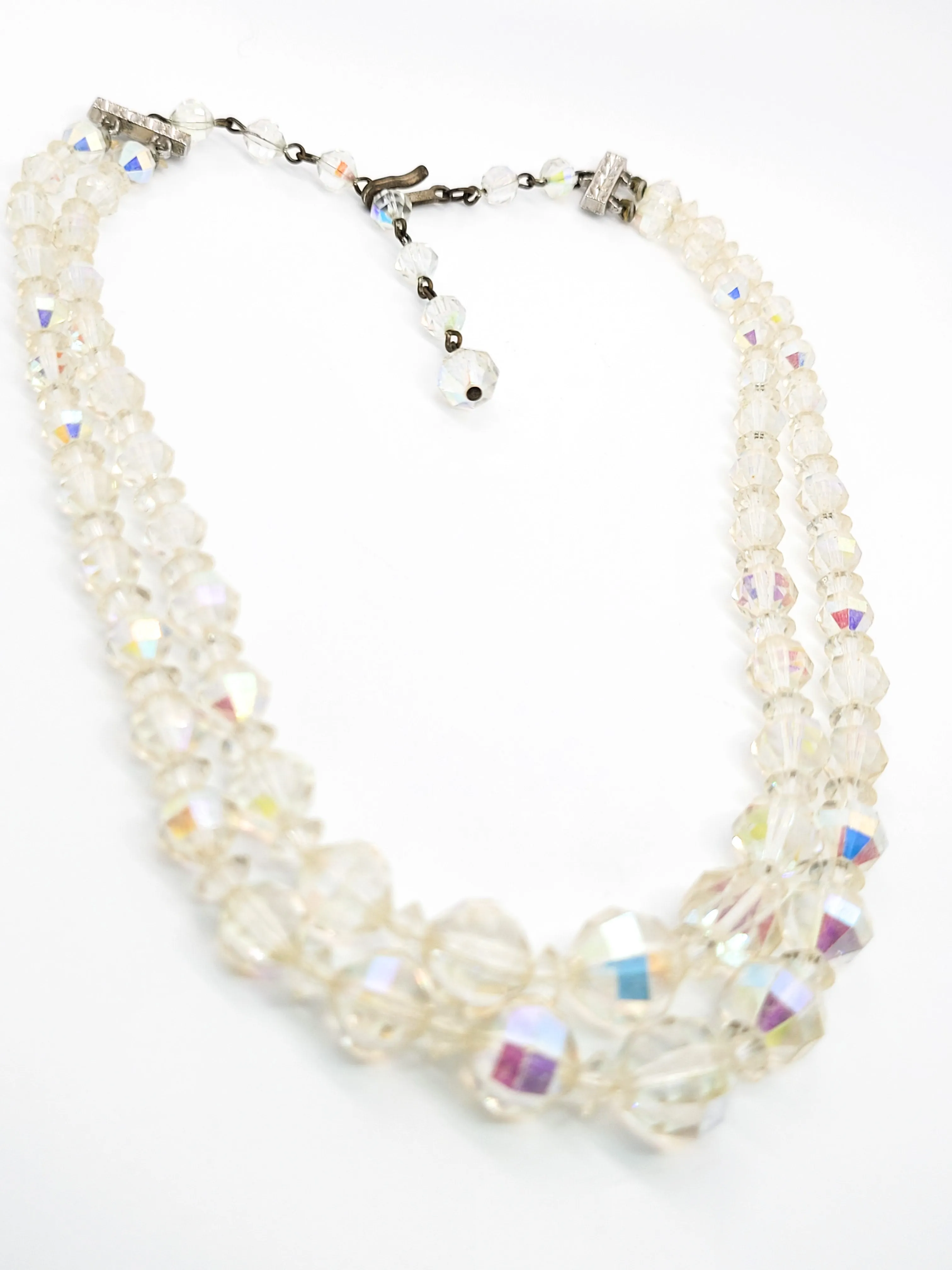 Laguna Faceted rainbow aurora borealis beaded vintage necklace and earrings set