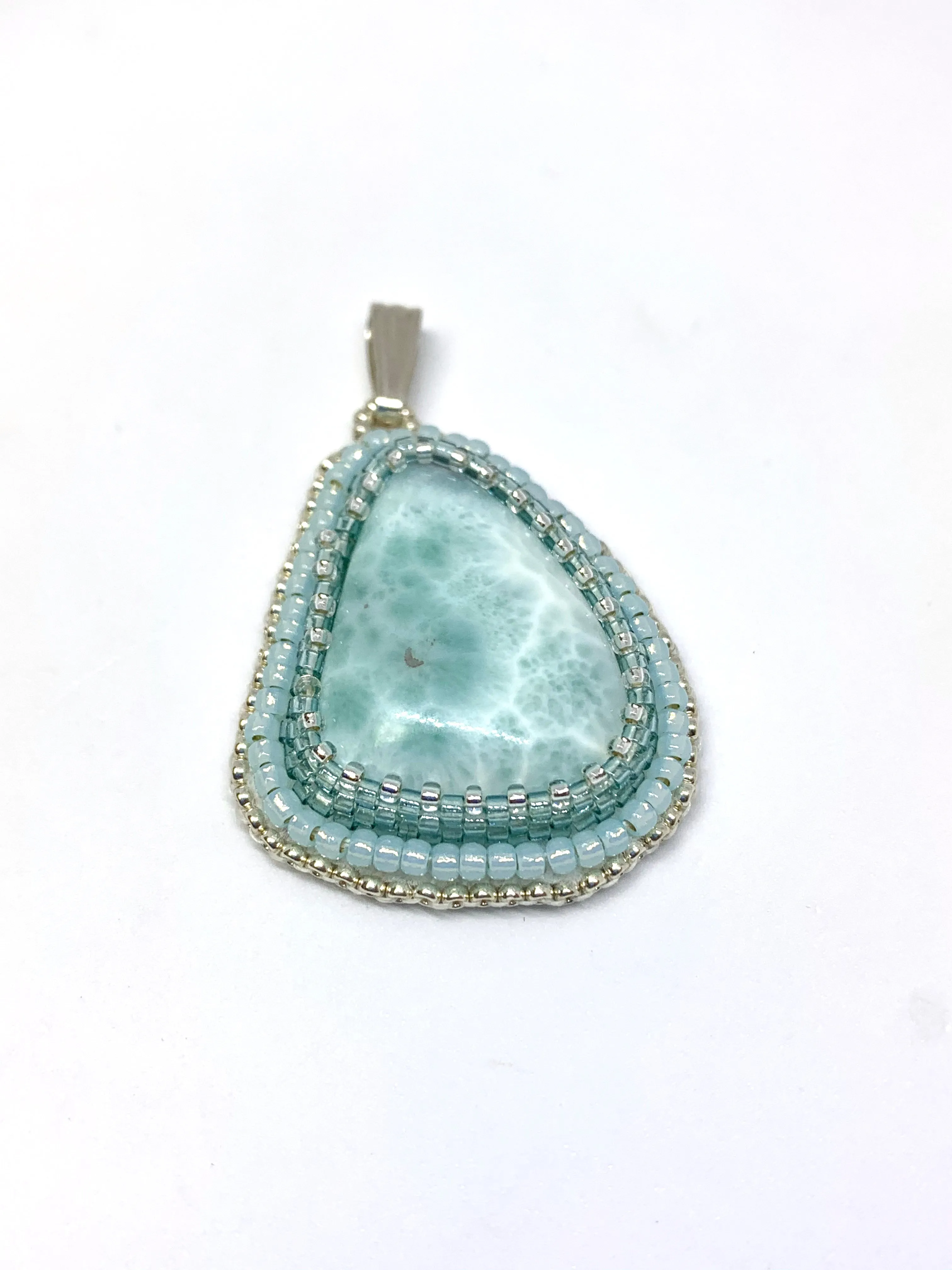 Larimar Bead Embroidered Pendant