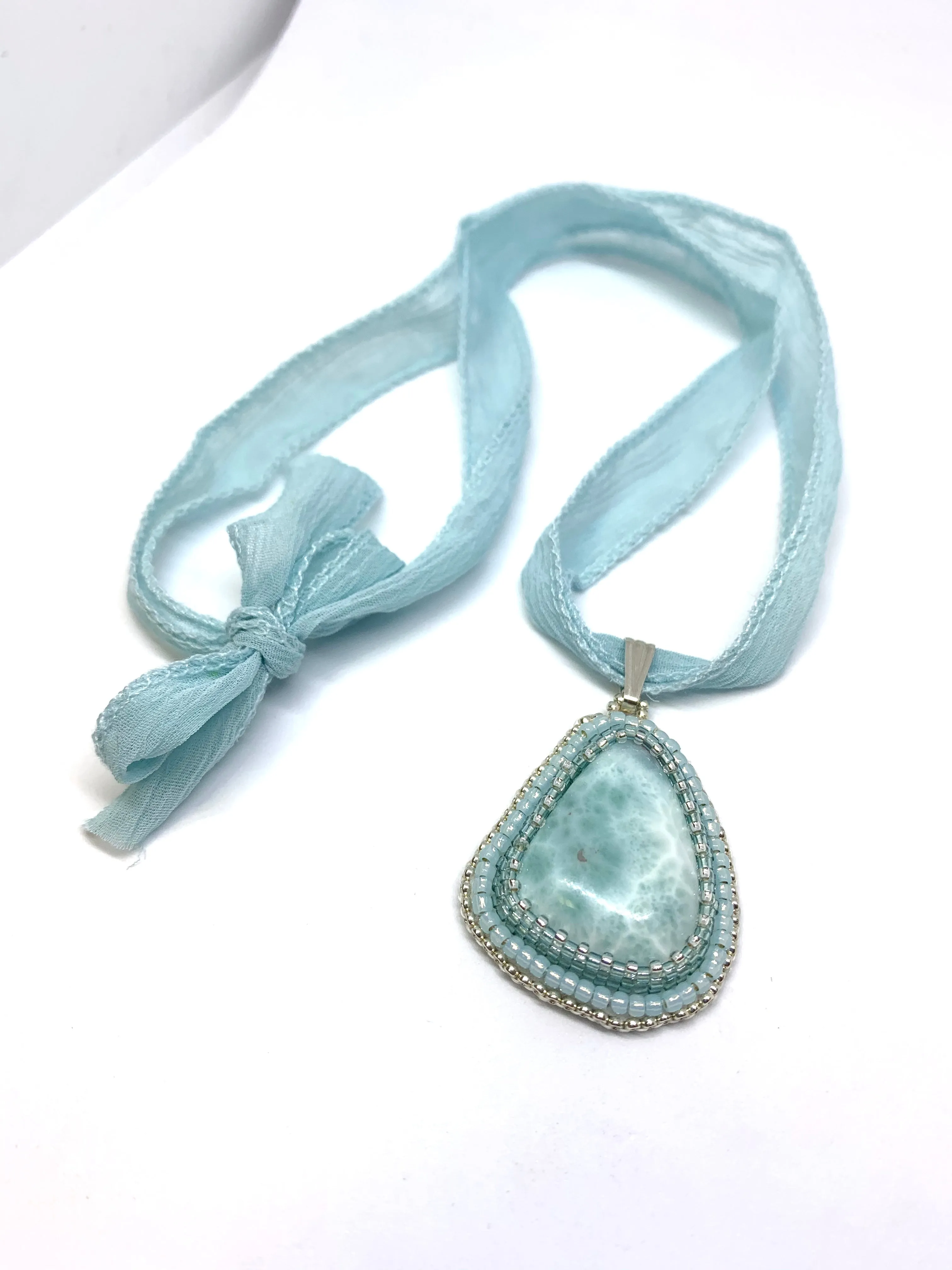 Larimar Bead Embroidered Pendant