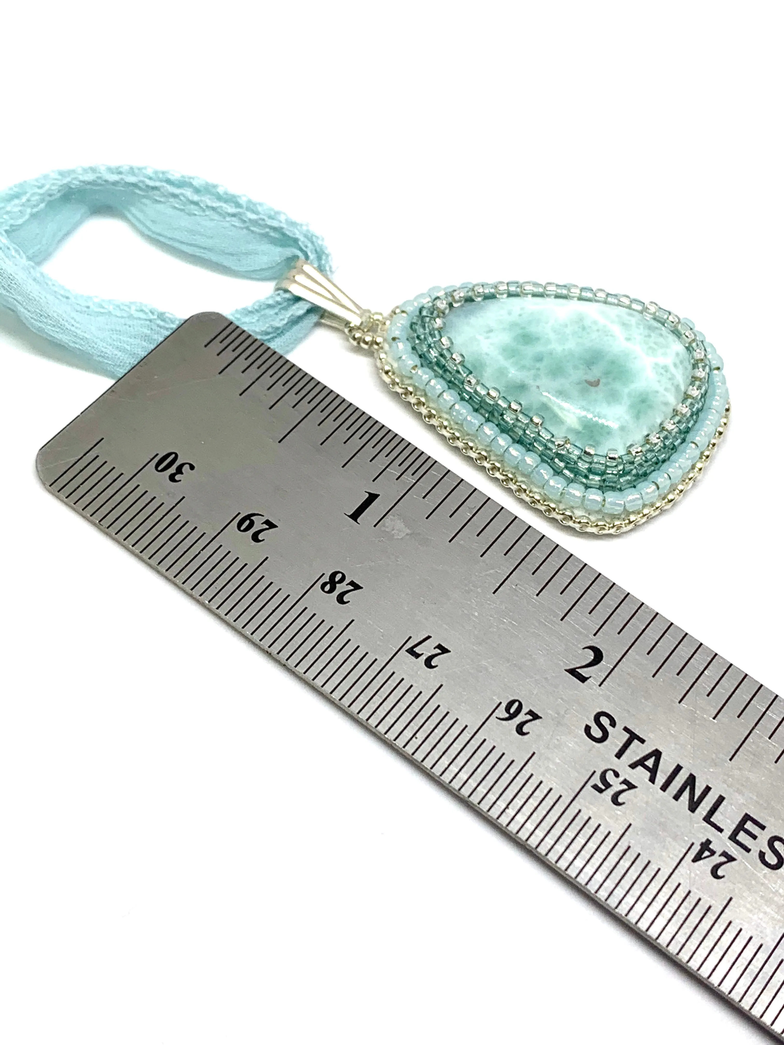 Larimar Bead Embroidered Pendant