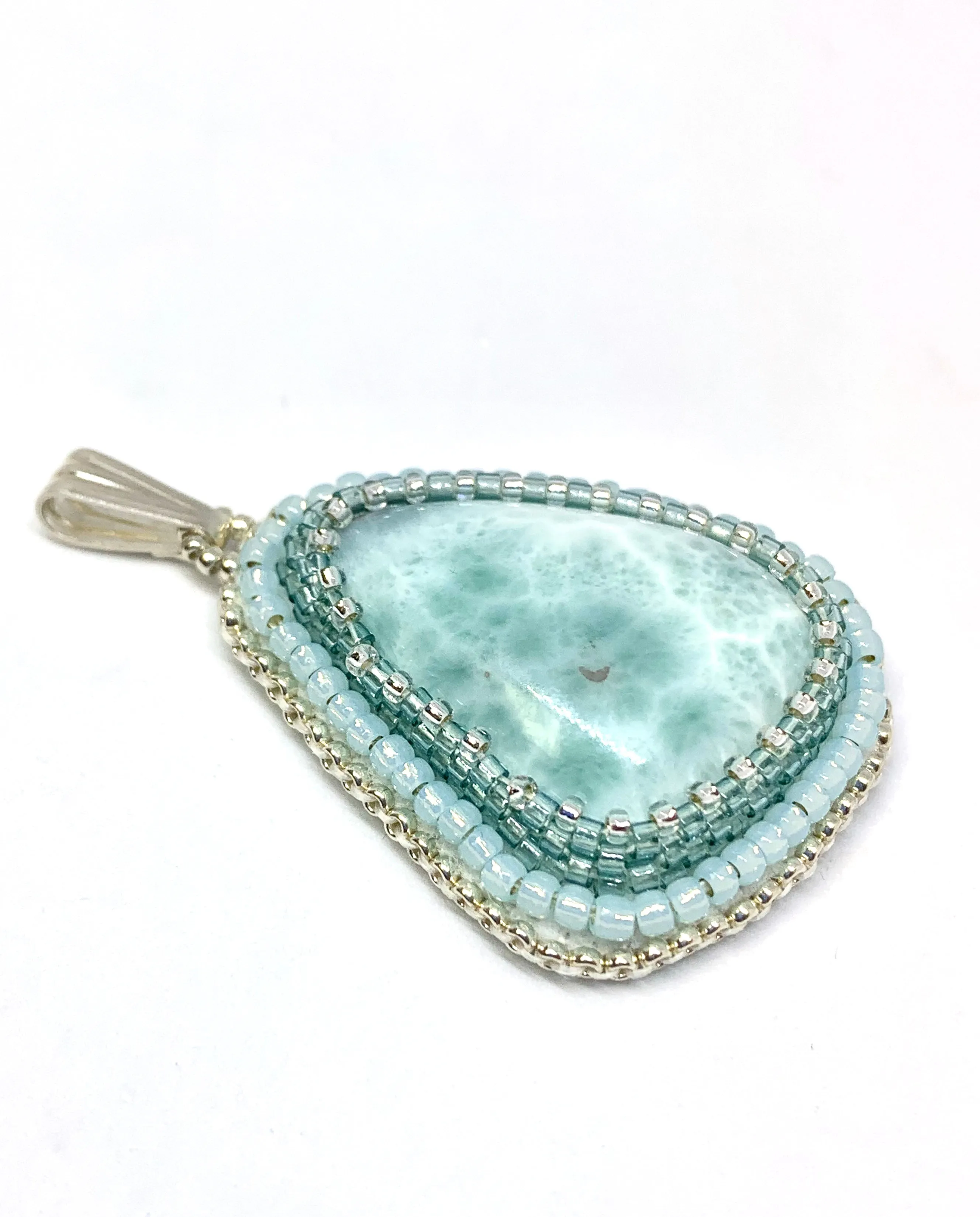 Larimar Bead Embroidered Pendant