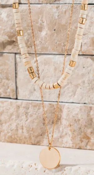 Layered Wooden Beaded Necklace & Earring Set