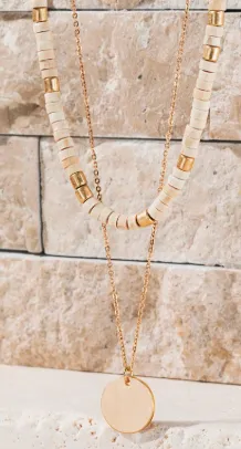 Layered Wooden Beaded Necklace & Earring Set