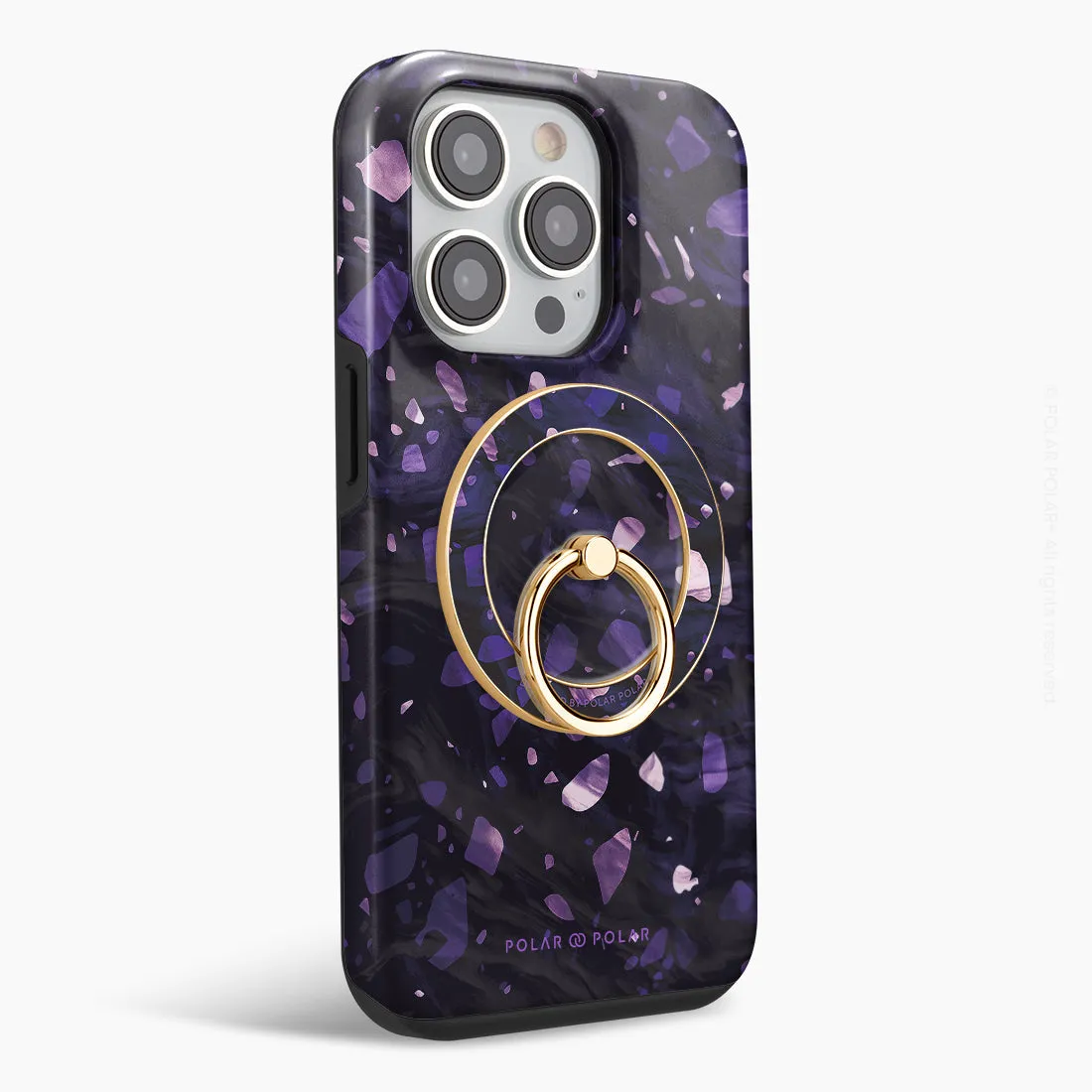 Lilac Terrazzo Gem - Golden MagSafe Phone Grip and Ring Holder Stand