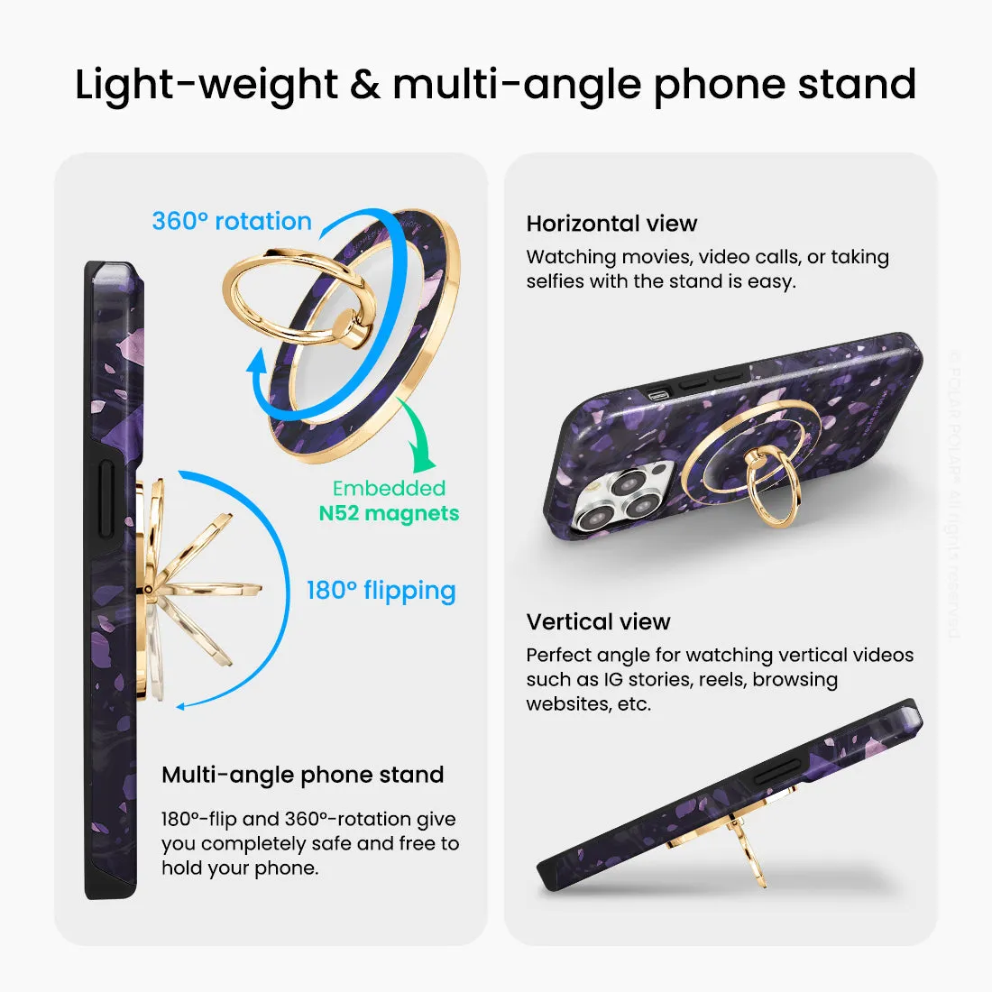 Lilac Terrazzo Gem - Golden MagSafe Phone Grip and Ring Holder Stand