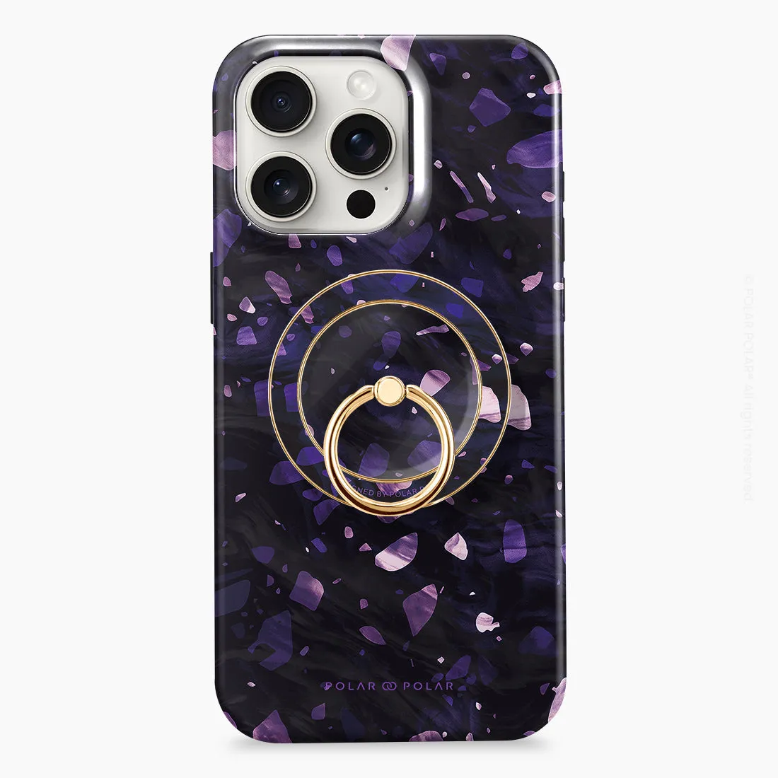 Lilac Terrazzo Gem - Golden MagSafe Phone Grip and Ring Holder Stand
