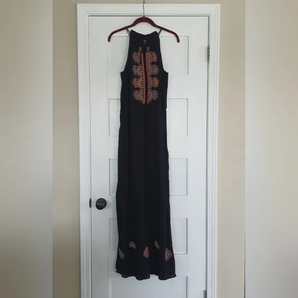 Madewell Embroidered Kilim Maxi Dress Ladies 6 Black Multi Halter Beaded Boho