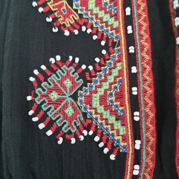 Madewell Embroidered Kilim Maxi Dress Ladies 6 Black Multi Halter Beaded Boho
