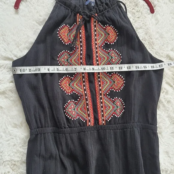 Madewell Embroidered Kilim Maxi Dress Ladies 6 Black Multi Halter Beaded Boho