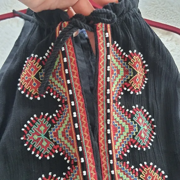 Madewell Embroidered Kilim Maxi Dress Ladies 6 Black Multi Halter Beaded Boho