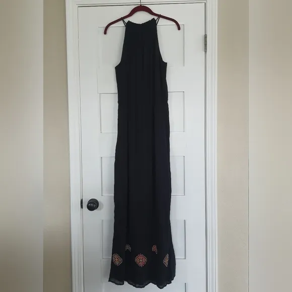 Madewell Embroidered Kilim Maxi Dress Ladies 6 Black Multi Halter Beaded Boho