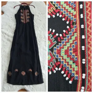 Madewell Embroidered Kilim Maxi Dress Ladies 6 Black Multi Halter Beaded Boho