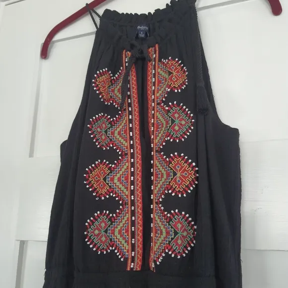Madewell Embroidered Kilim Maxi Dress Ladies 6 Black Multi Halter Beaded Boho
