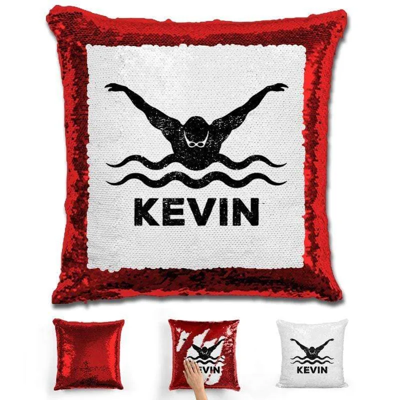 Male Swimmer Personalized Magic Sequin Pillow