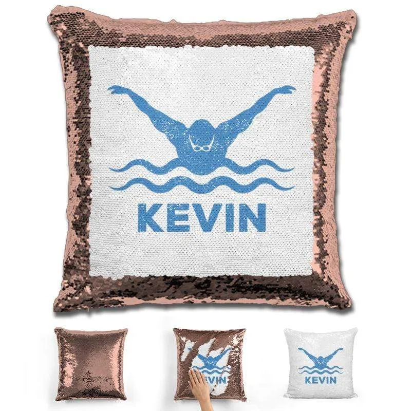 Male Swimmer Personalized Magic Sequin Pillow