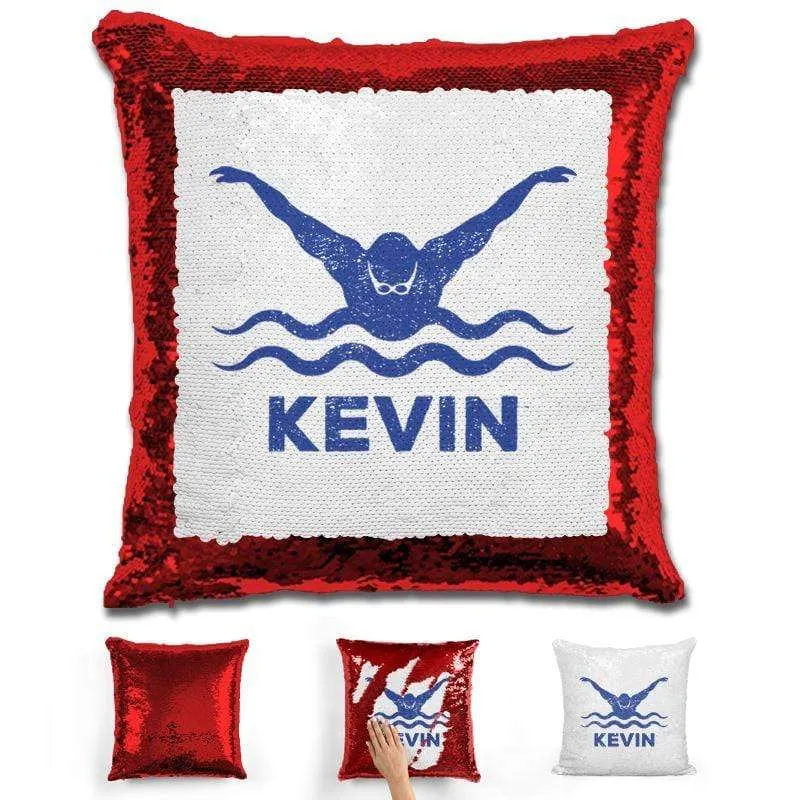 Male Swimmer Personalized Magic Sequin Pillow