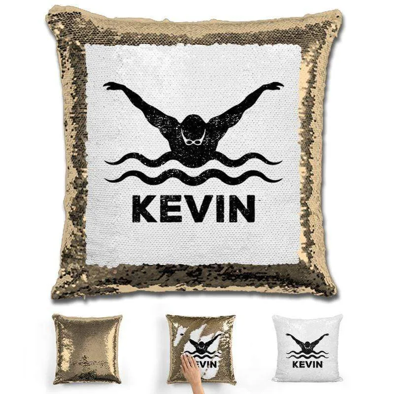Male Swimmer Personalized Magic Sequin Pillow