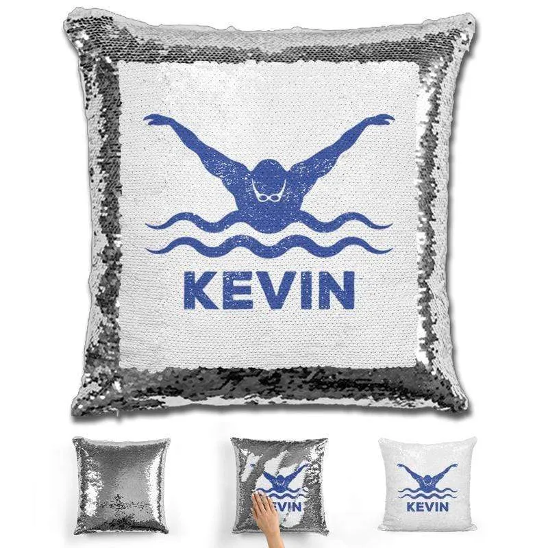 Male Swimmer Personalized Magic Sequin Pillow