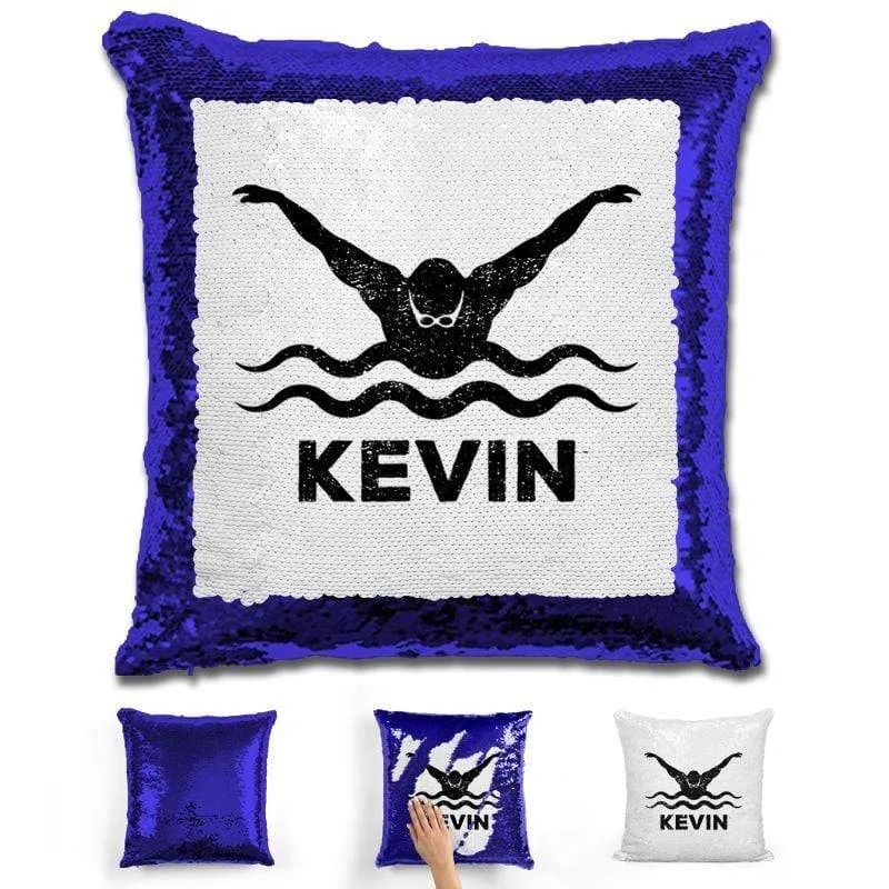 Male Swimmer Personalized Magic Sequin Pillow