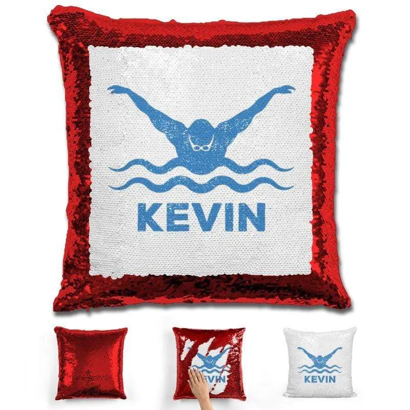 Male Swimmer Personalized Magic Sequin Pillow