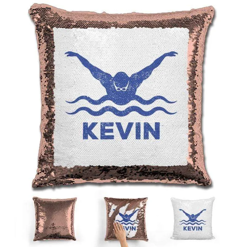 Male Swimmer Personalized Magic Sequin Pillow