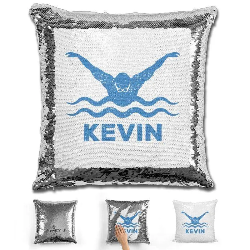 Male Swimmer Personalized Magic Sequin Pillow