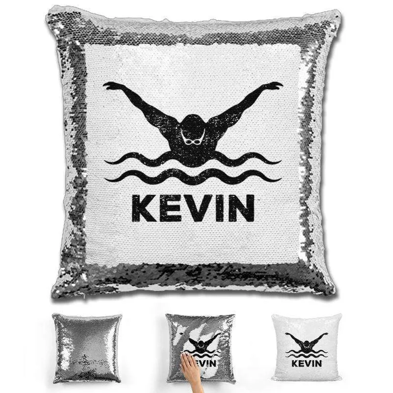Male Swimmer Personalized Magic Sequin Pillow
