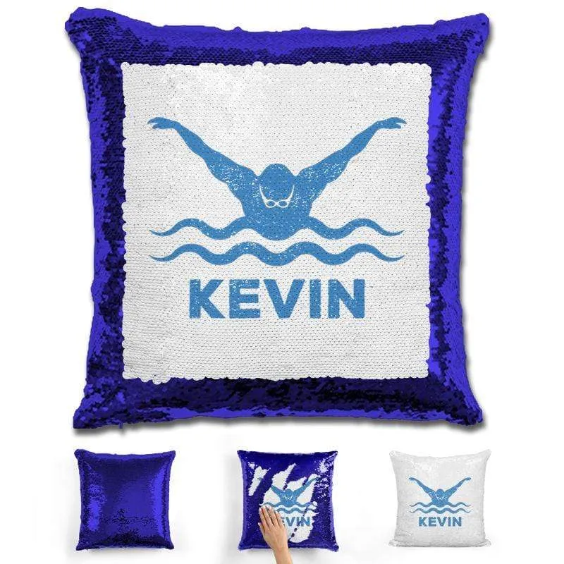 Male Swimmer Personalized Magic Sequin Pillow