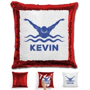 Male Swimmer Personalized Magic Sequin Pillow