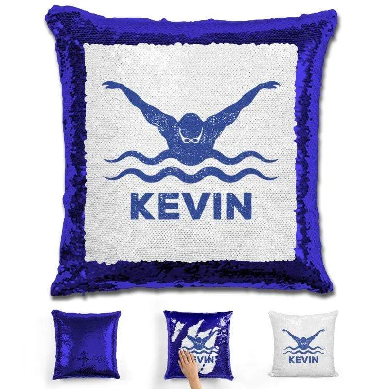 Male Swimmer Personalized Magic Sequin Pillow