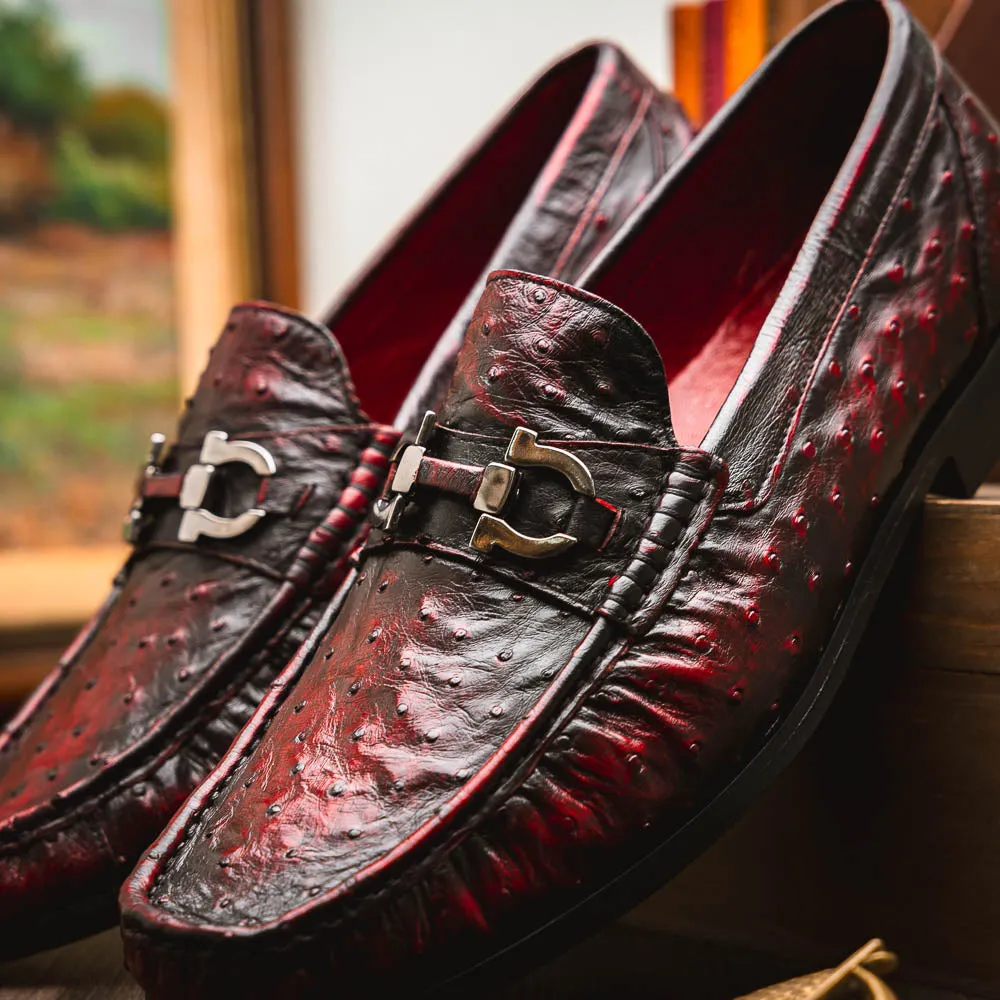 Marco Di Milano Ferrioni Black Cherry Ostrich Bit Loafers