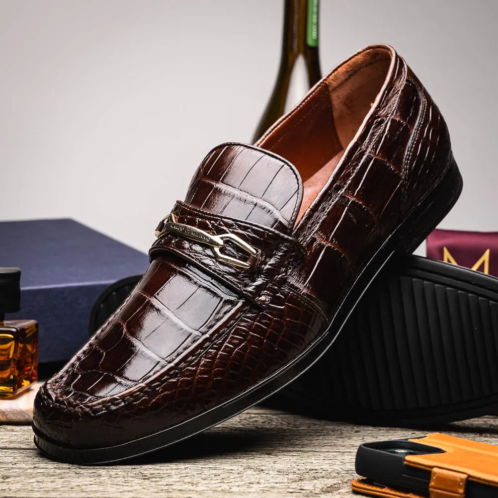 Marco Di Milano Hugo Brown Alligator Bit Loafers