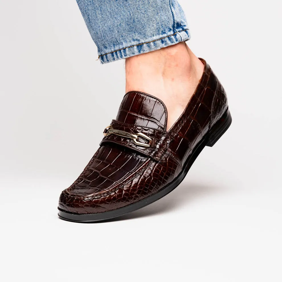 Marco Di Milano Hugo Brown Alligator Bit Loafers
