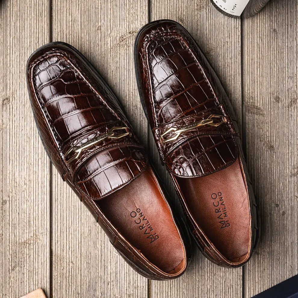 Marco Di Milano Hugo Brown Alligator Bit Loafers
