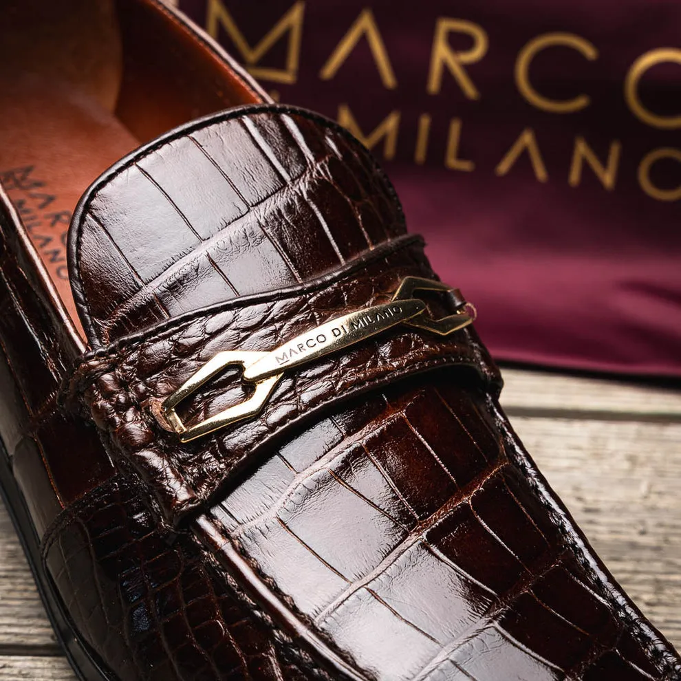 Marco Di Milano Hugo Brown Alligator Bit Loafers
