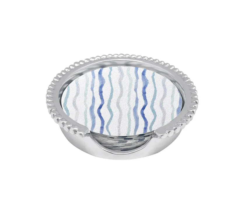 Mariposa Blue Dotty and Stripe Beaded Coaster Set