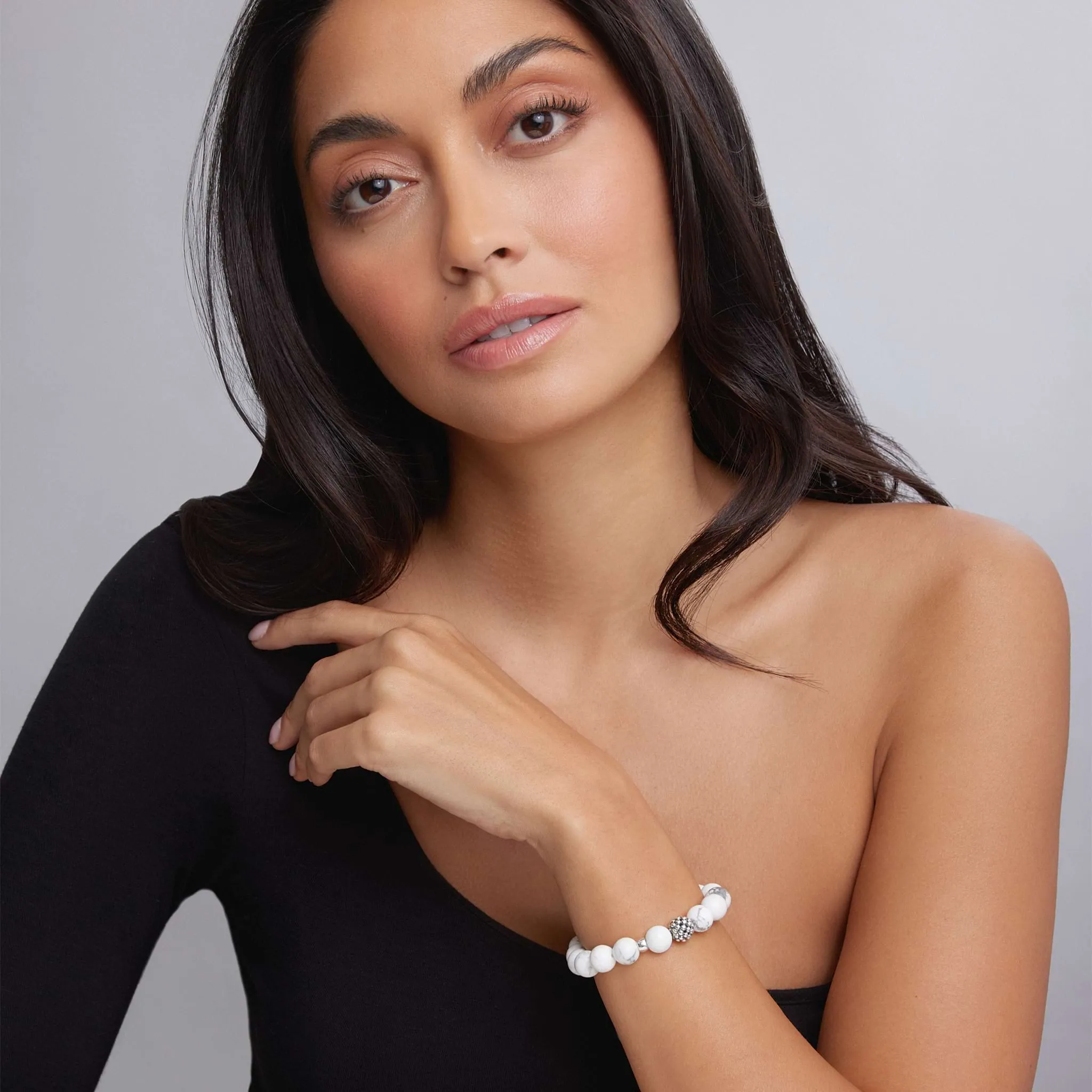 Maya Howlite Silver Station Bead Bracelet