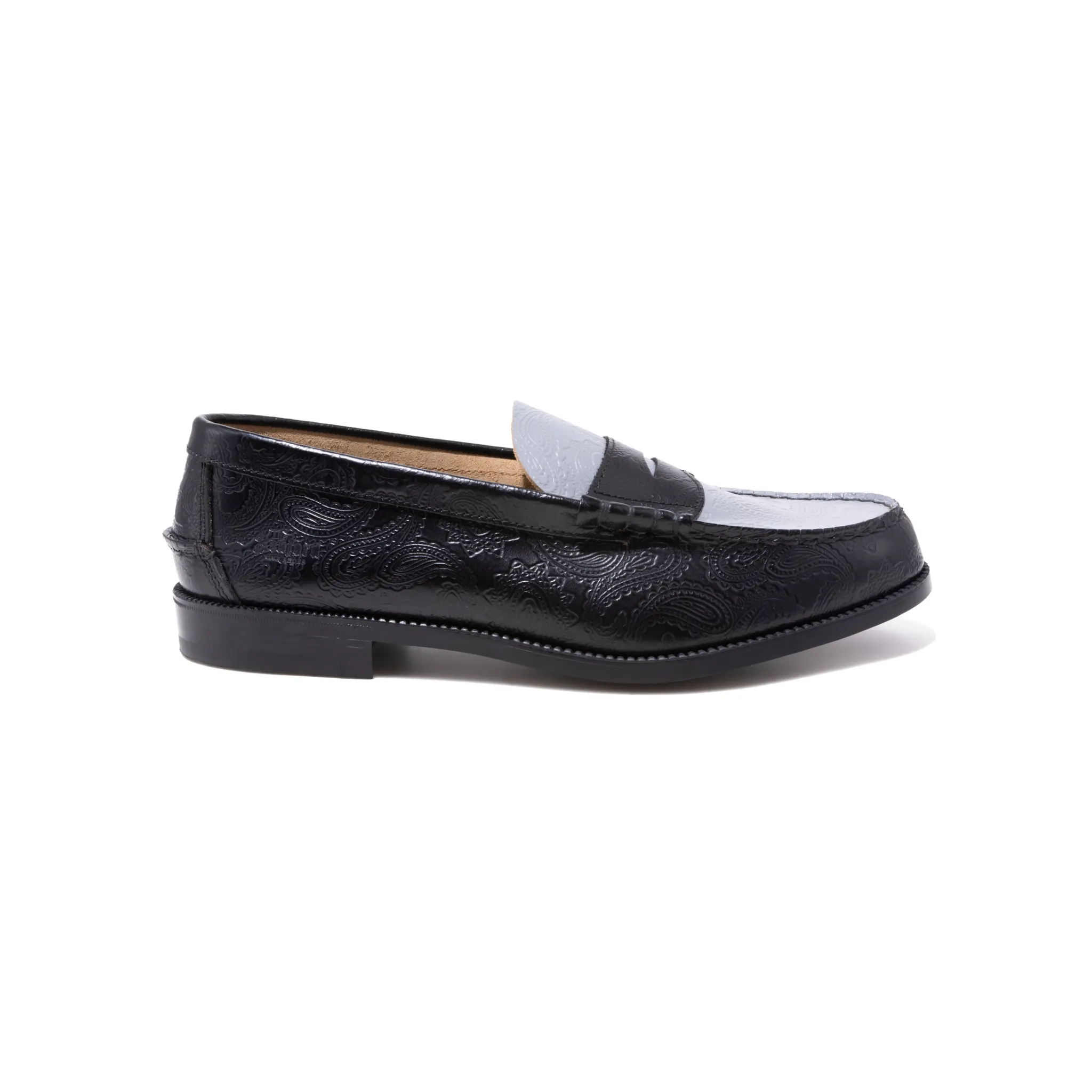 MENS EMBOSSED LOAFERS / BLACK GRAY PAISLEY