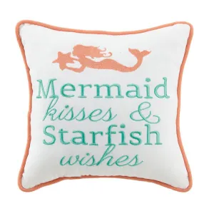 Mermaid Kisses & Starfish Wish Embroidered Pillow