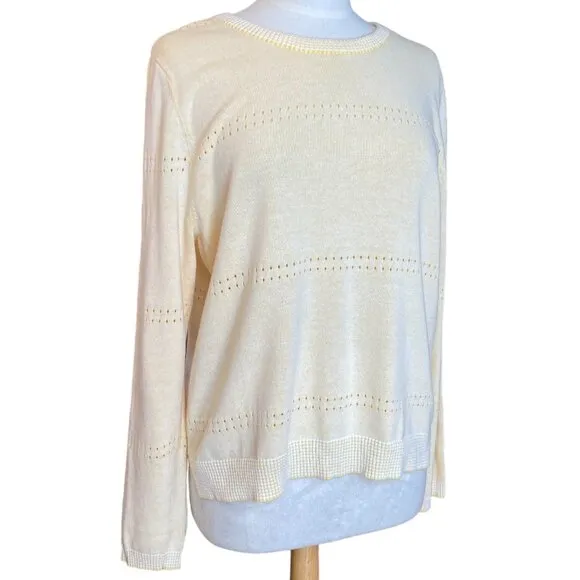 Michael Stars Reversible Slit Sleeve Perforated Polka Dot Stripes Knit Sweater-M
