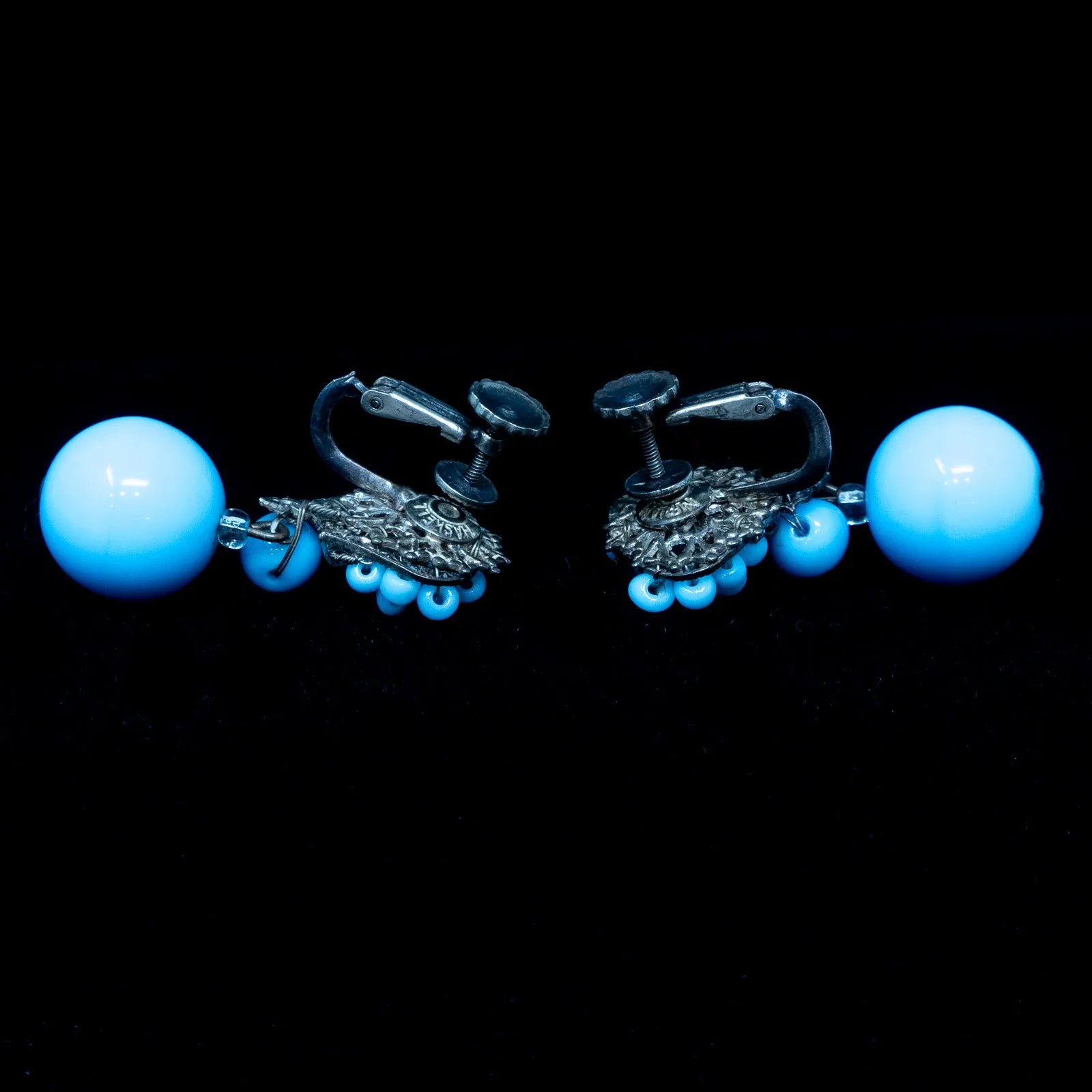 Miriam Haskell Blue Beaded Dangle Earrings