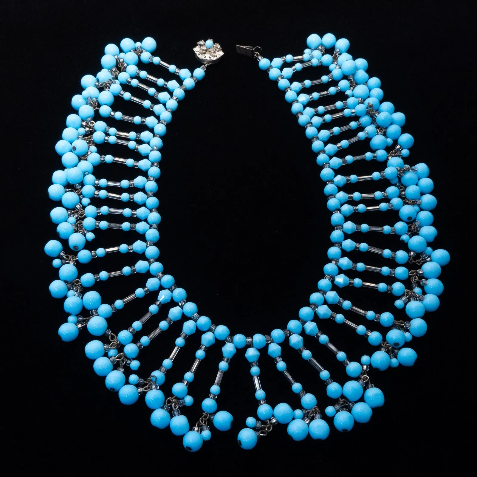 Miriam Haskell Blue Beaded Fringe Necklace