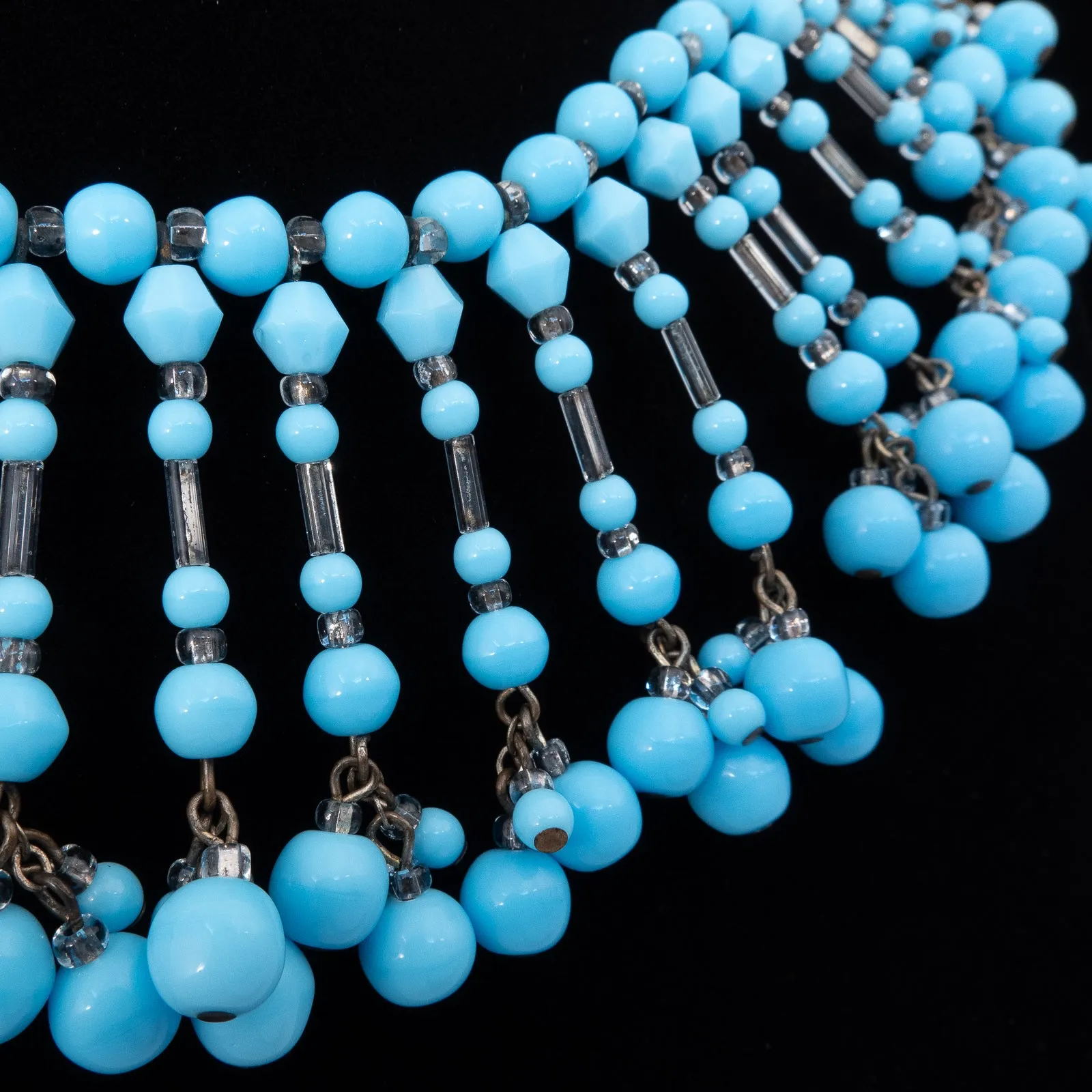 Miriam Haskell Blue Beaded Fringe Necklace