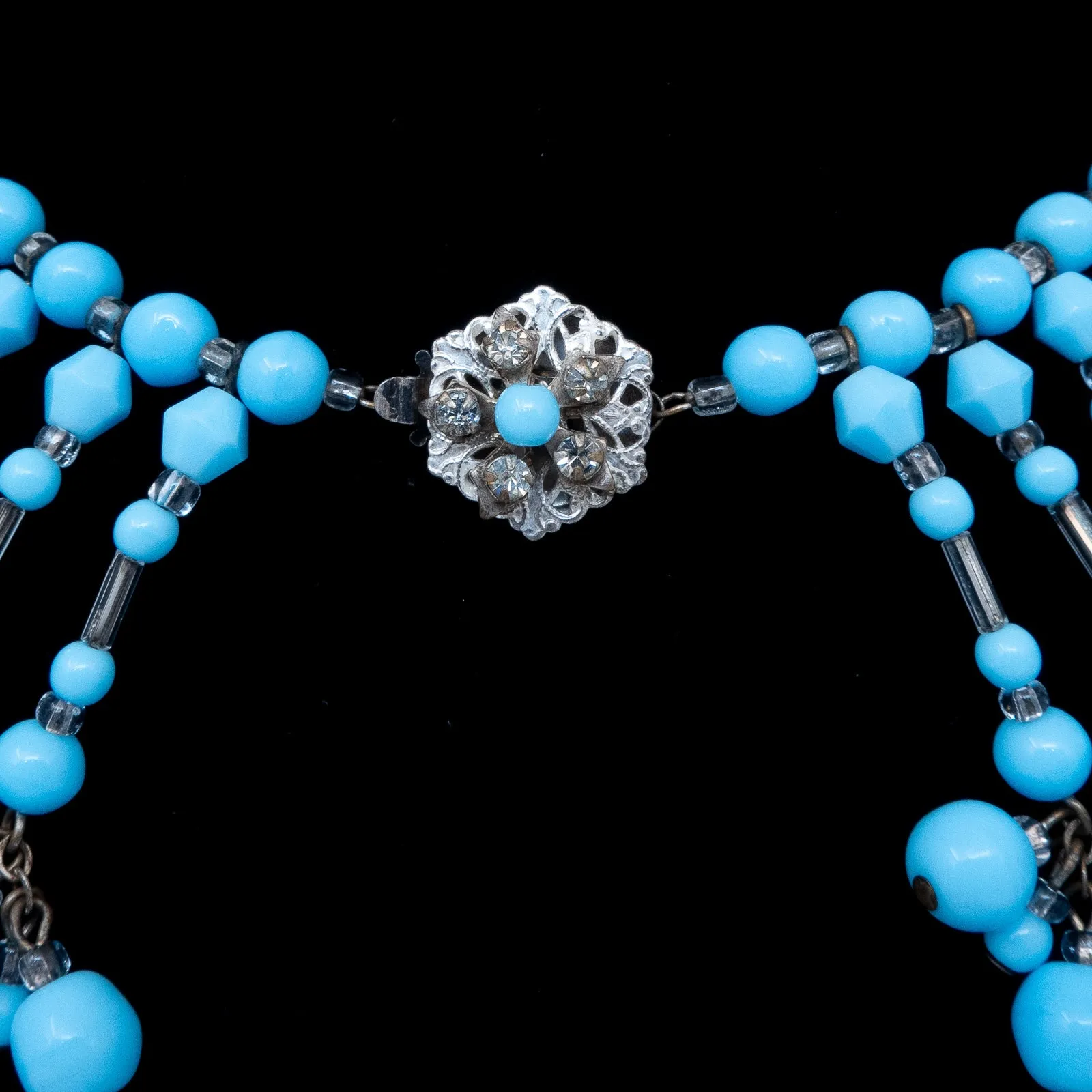 Miriam Haskell Blue Beaded Fringe Necklace