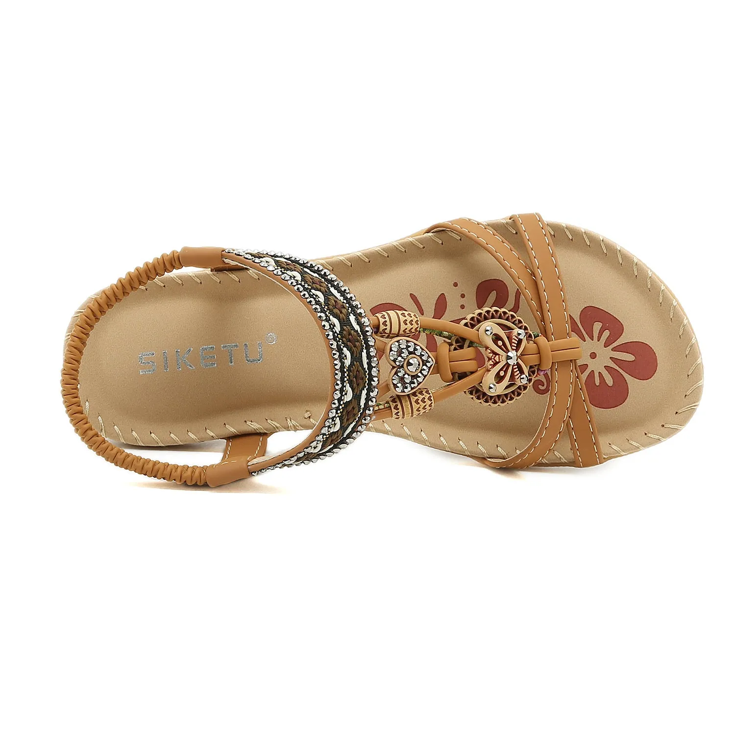 Mismatched Pattern Floral and Beaded Ankle Sandals