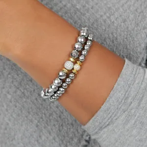 Mixed Metal Silver and Gold Beaded Bracelet