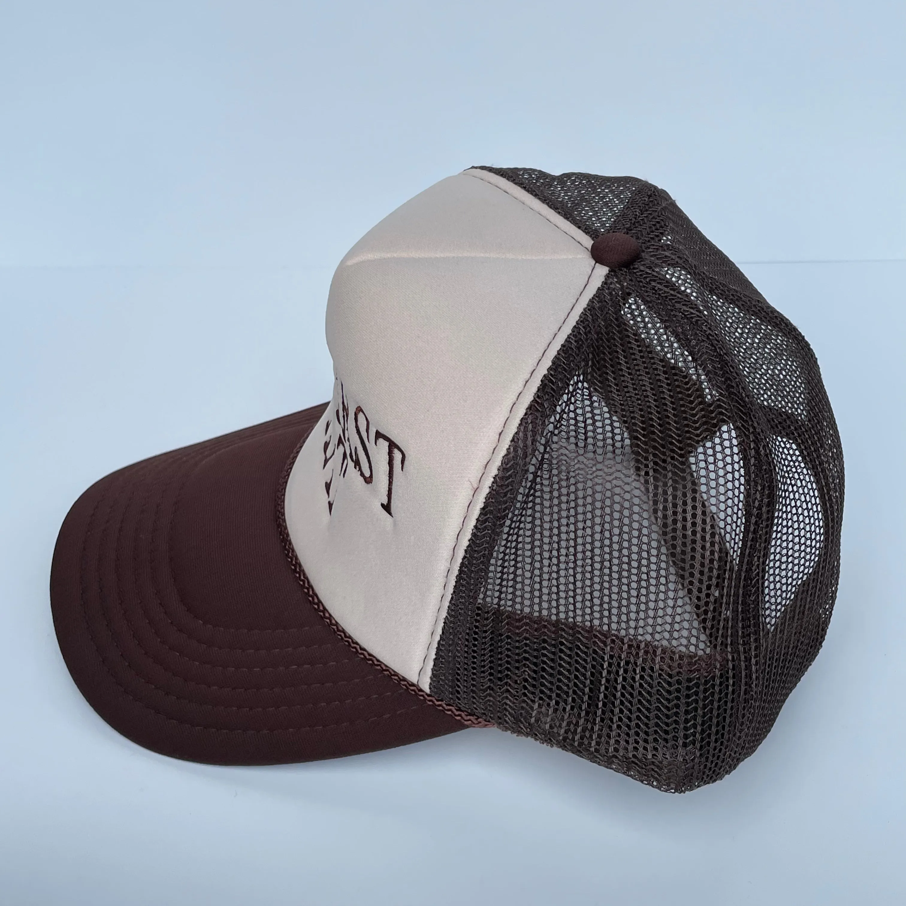 MY FIRST HAT Brown Mesh Khaki Crown Trucker Snapback Cap Hat Custom Embroidery